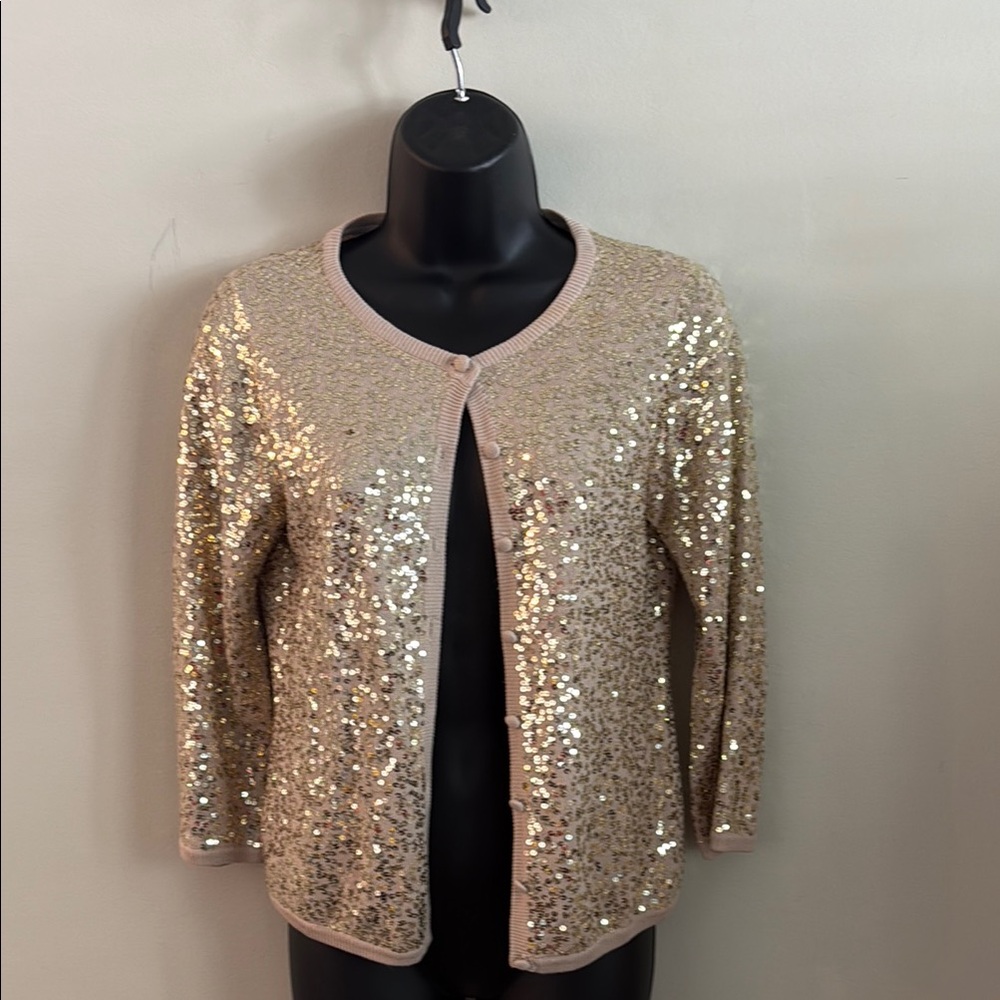 Sanctuary Champagne Sequin Elegant Evening Cardigan Size Small Anthropologie